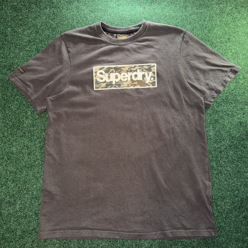Superdry Graphic T Shirt Men's Size 2XL Camo Print Gray Short Sleeve Shirt